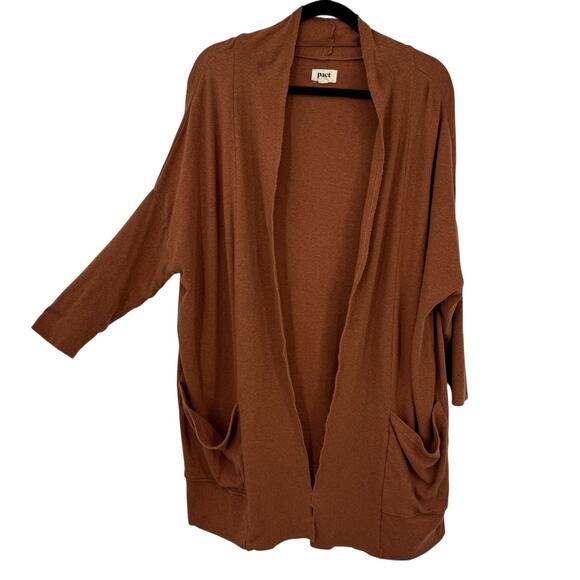Pact Airplane Cardigan Size M/L Rust Organic Cotton Oversized Open Pockets - Picture 1 of 13